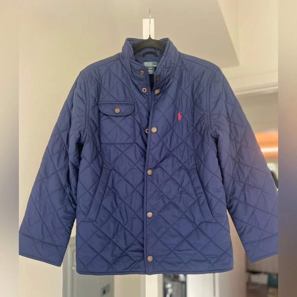 Polo Ralph Lauren Boys Navy Quilted Jacket with Red Logo